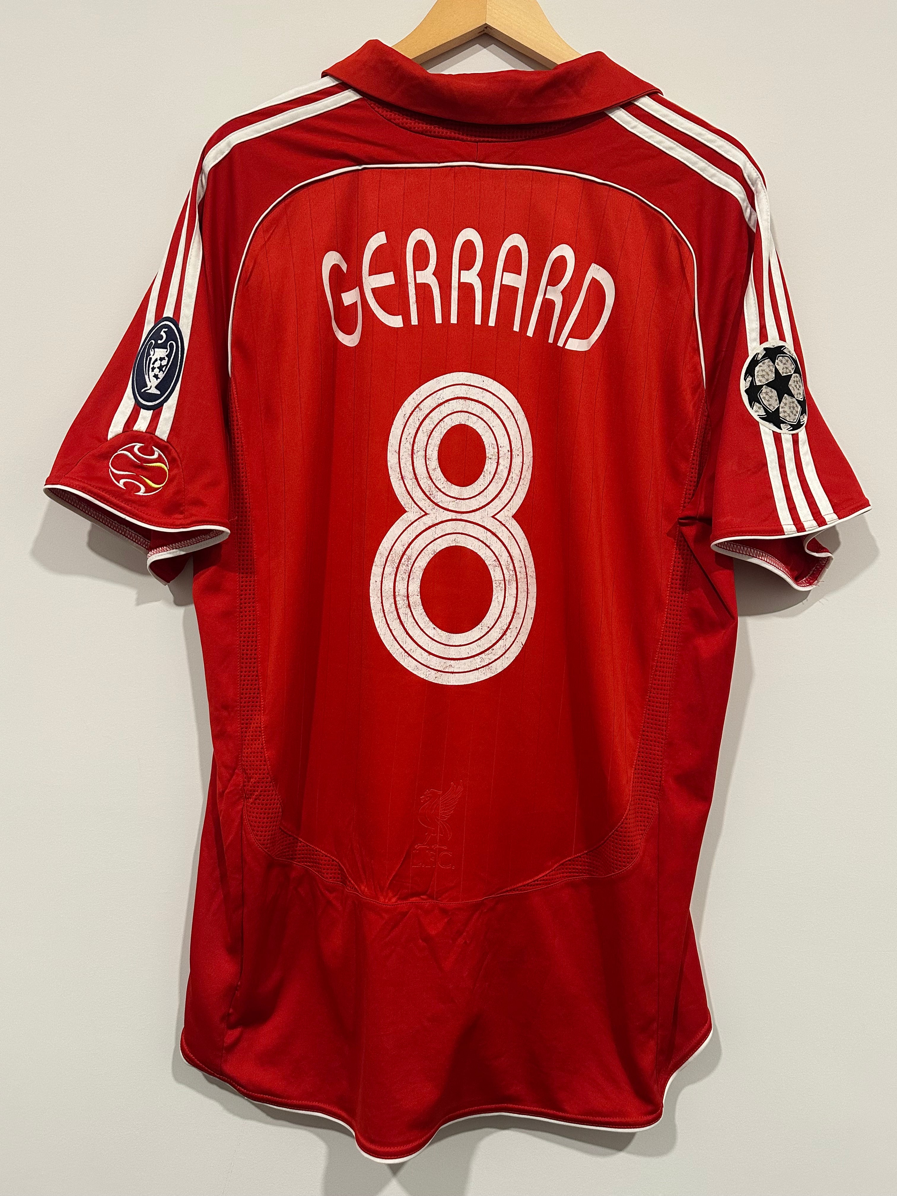 Liverpool 2006-07 Home Soccer Jersey Gerrard #8 UCL Final (XL)