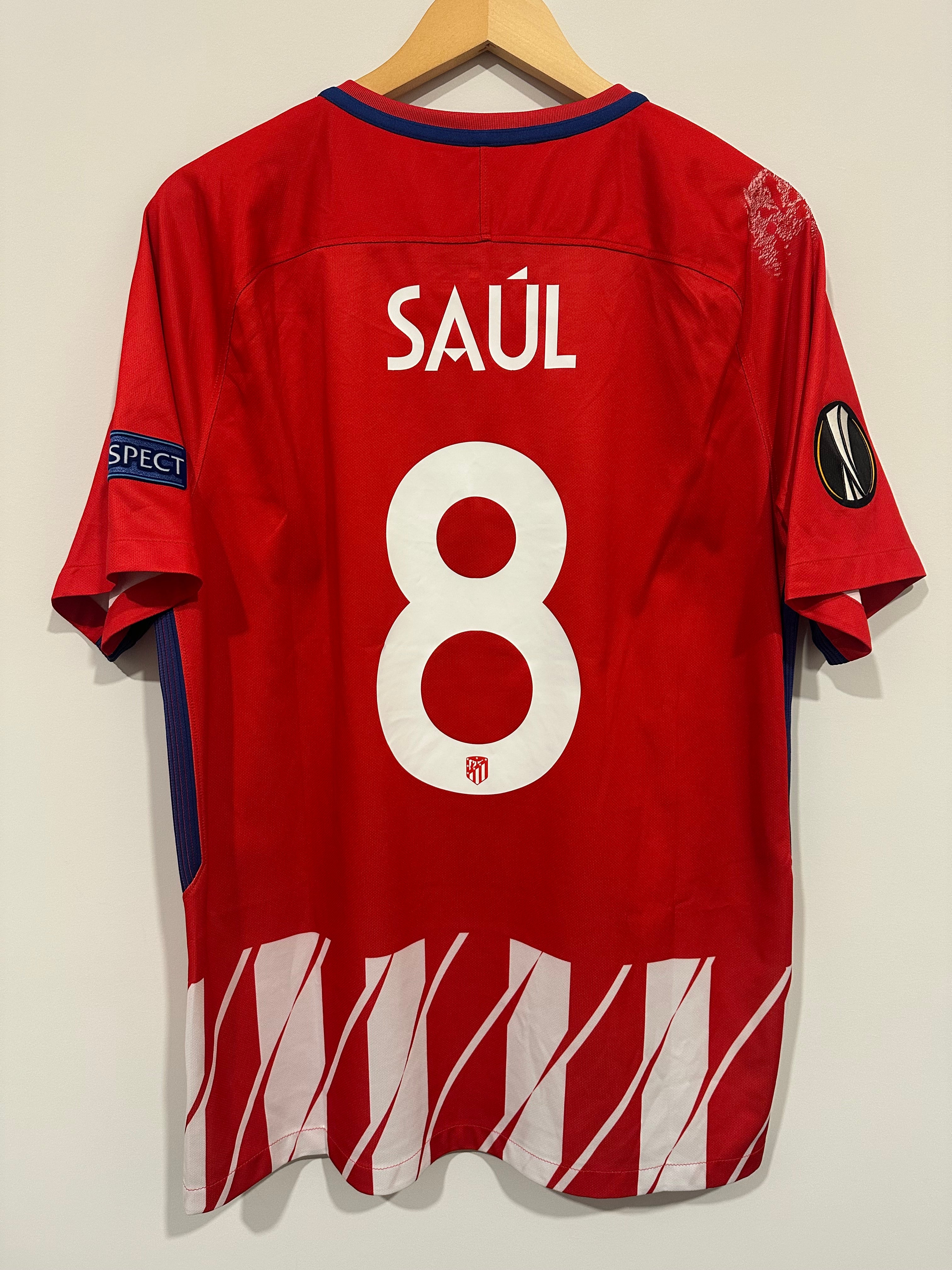 Atlético Madrid 2017-18 Home Soccer Jersey Saúl #8 (L)