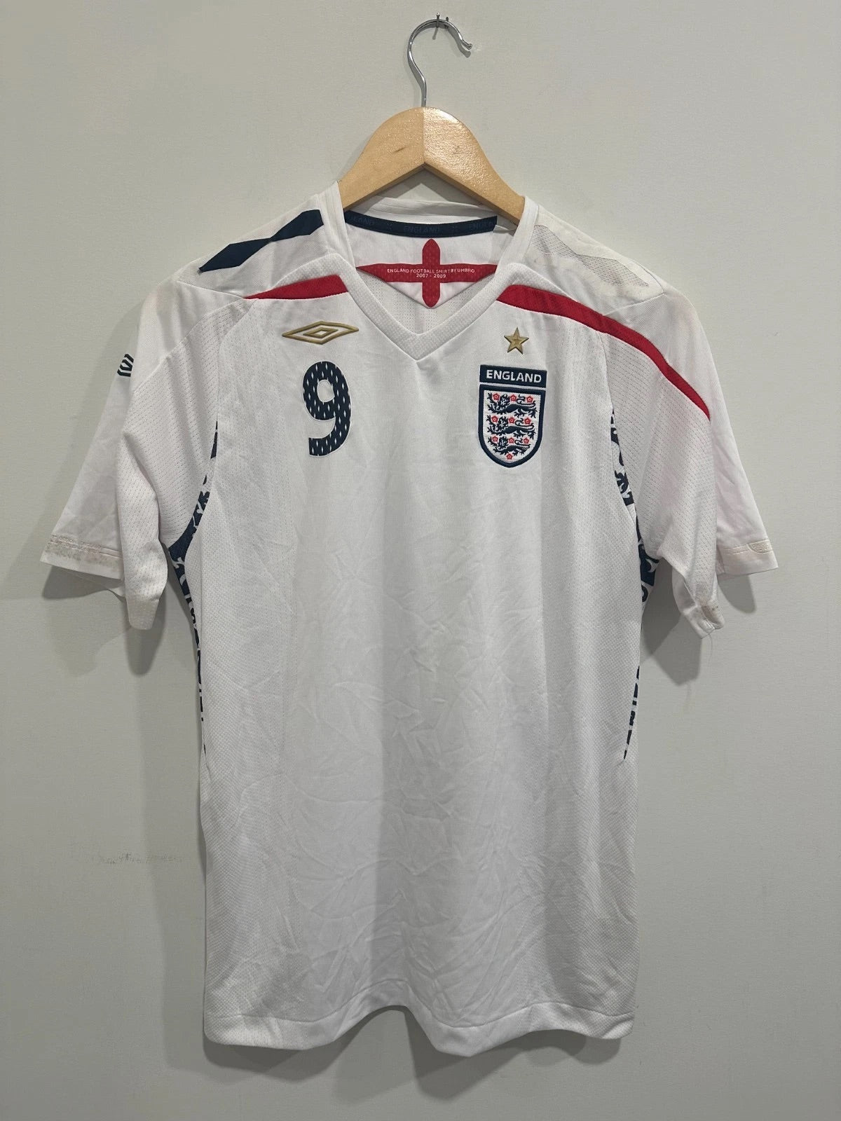 England 2007-09 Home Soccer Jersey Rooney #9 (YXL)